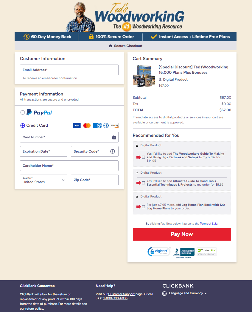 Buy TedsWoodworking now official website secure checkout button